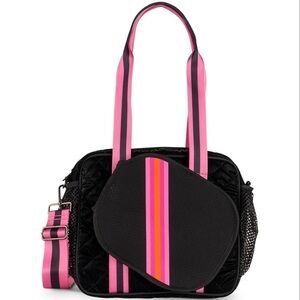 Haute Shore Couture Quilted Pickle Ball Tote Bag Black/Pink 2 Regular Racquets